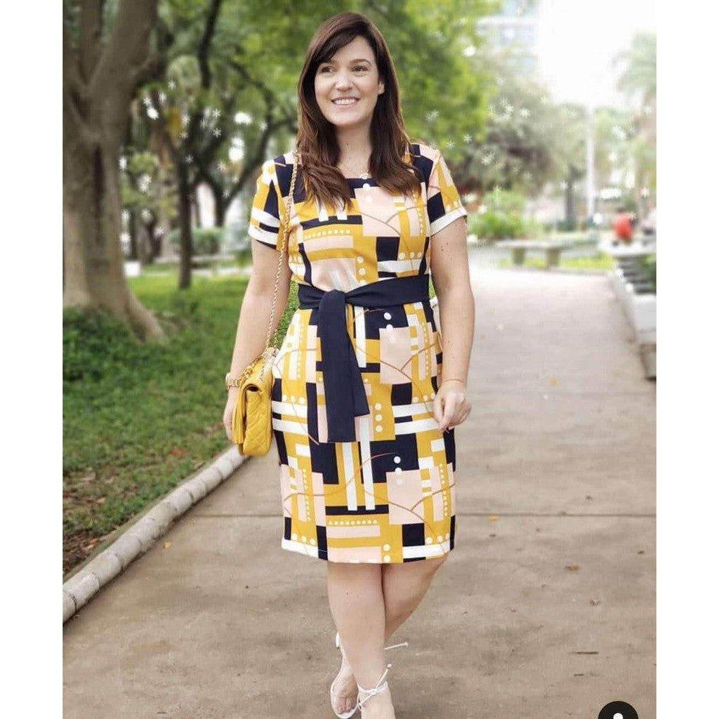 Plus size Geometric Square Print Casual Dress [BUY1TAKE1FREE]