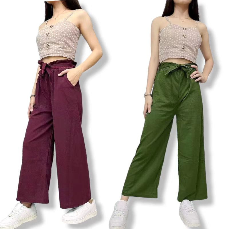 Straight Cut New Adult Fashion Trendy Garterized Wide Leg Pants [BUY1TAKE1FREE]