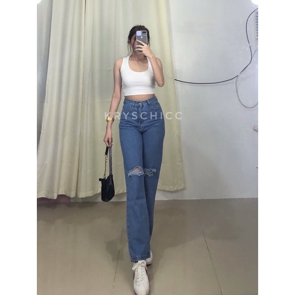 Korean Style Tattered Mom Jeans [BUY 1 TAKE 1 FREE]