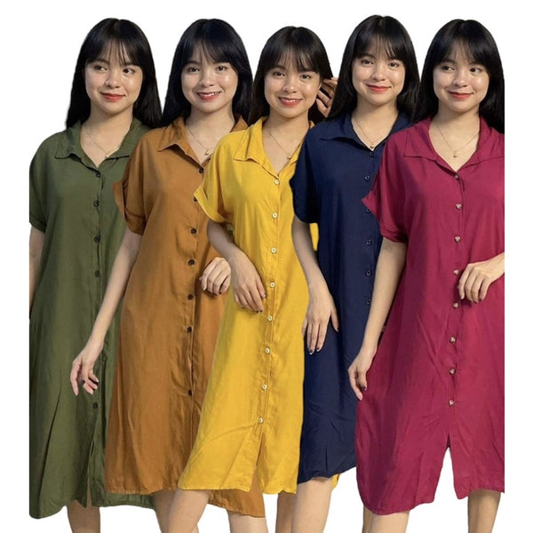 Buy1Take1 Challis Buttondown Loose Dress