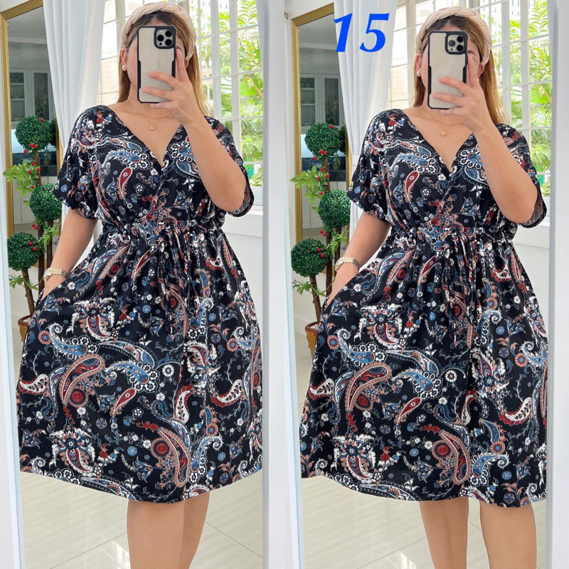 Plus Size Overlap Midi Dress [ BUY 1 TAKE 1 FREE ]