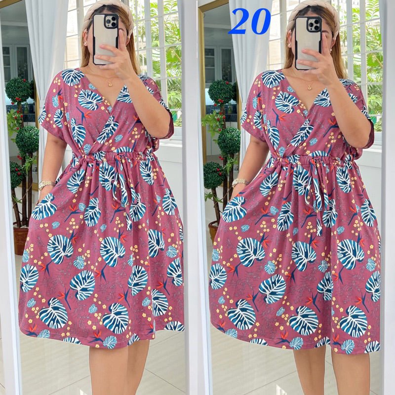 Plus Size Overlap Midi Dress [ BUY 1 TAKE 1 FREE ]