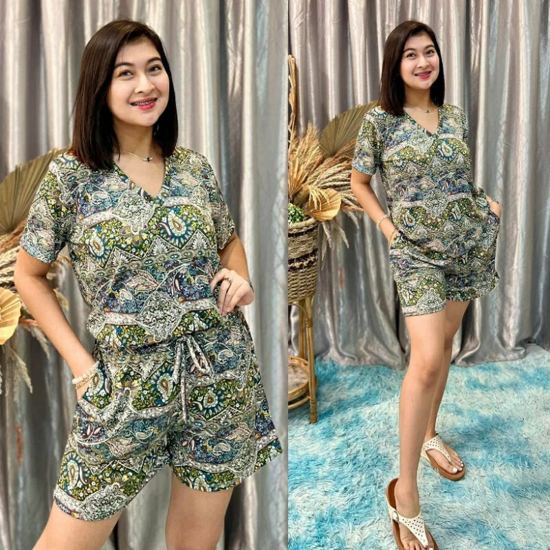 LADIES V-NECK BLOUSE & SHORTS TERNO [Buy1Take1]
