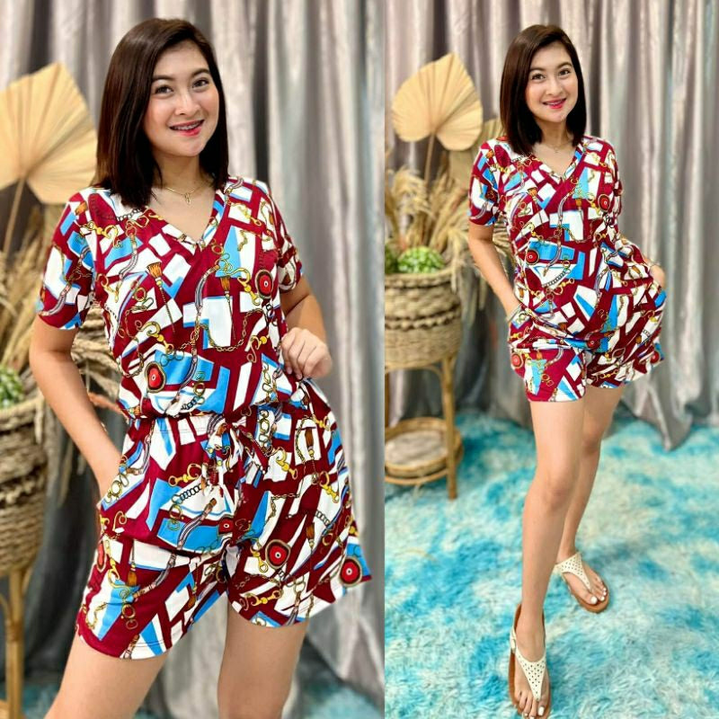 LADIES V-NECK BLOUSE & SHORTS TERNO [Buy1Take1]