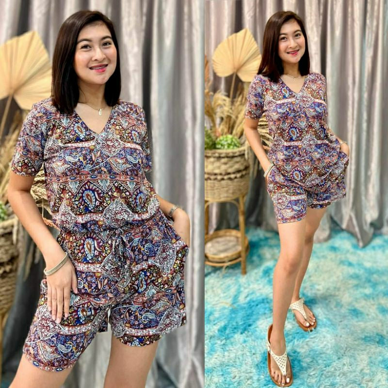 LADIES V-NECK BLOUSE & SHORTS TERNO [Buy1Take1]