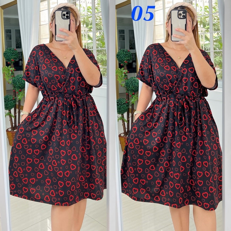 Plus Size Overlap Midi Dress [ BUY 1 TAKE 1 FREE ]