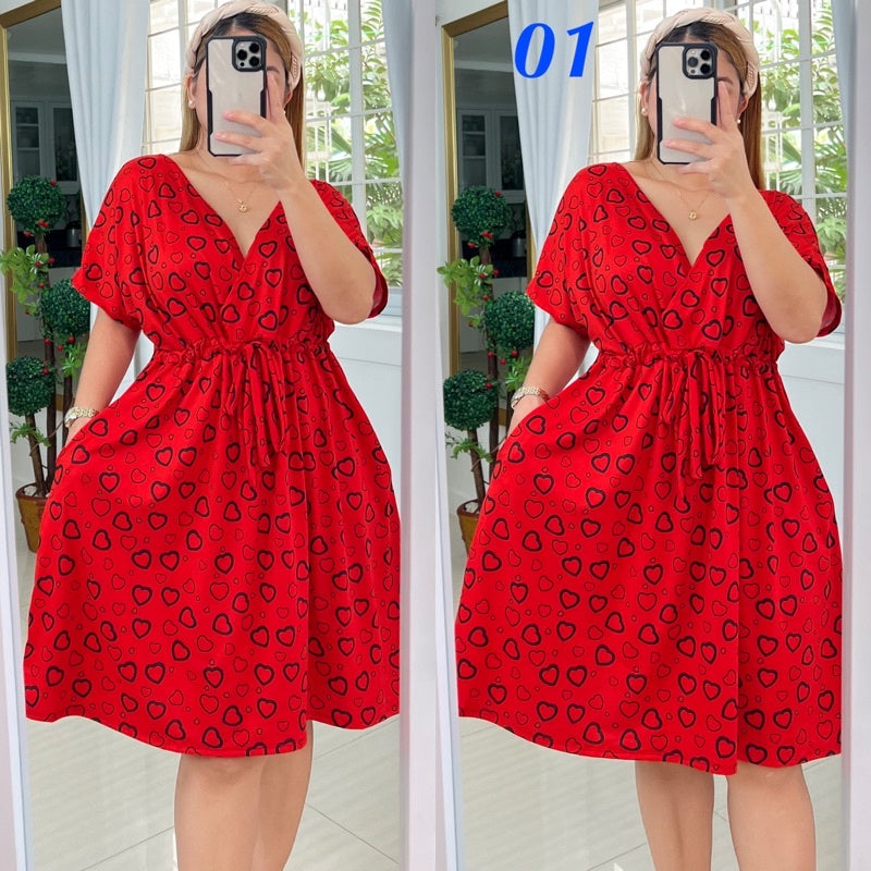 Plus Size Overlap Midi Dress [ BUY 1 TAKE 1 FREE ]