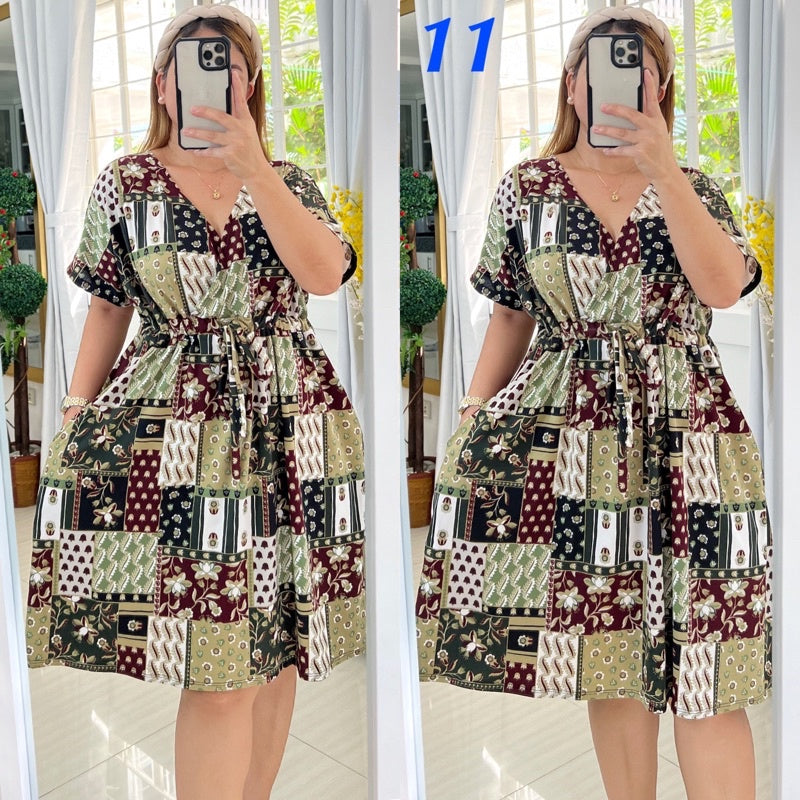 Plus Size Overlap Midi Dress [ BUY 1 TAKE 1 FREE ]