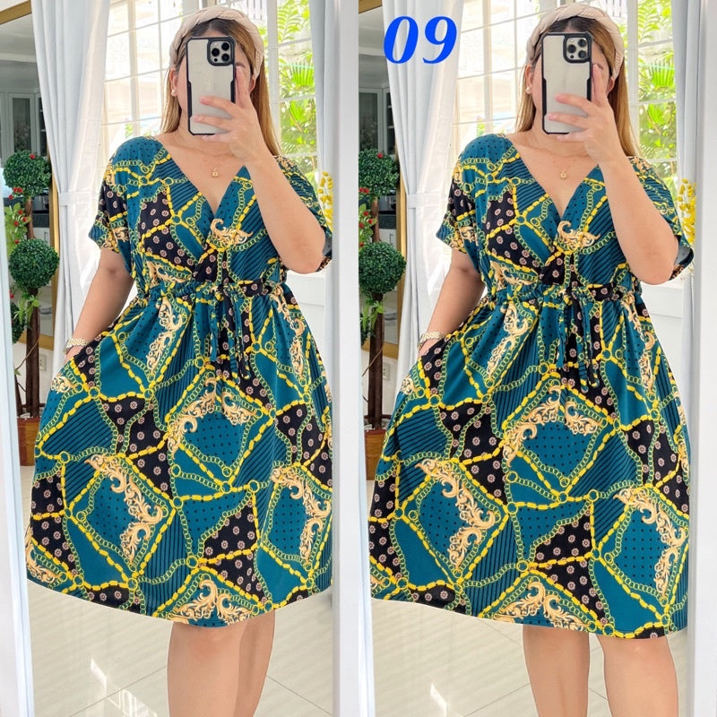 Plus Size Overlap Midi Dress [ BUY 1 TAKE 1 FREE ]