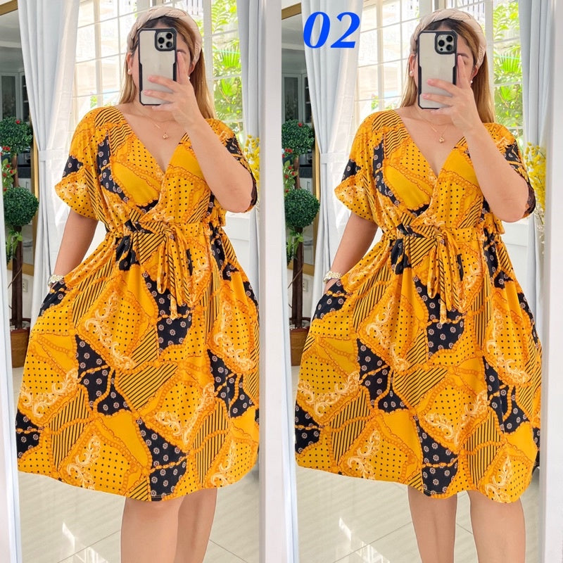 Plus Size Overlap Midi Dress [ BUY 1 TAKE 1 FREE ]